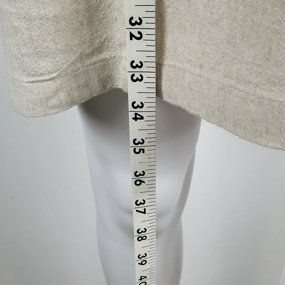 Old Navy Mini Dress Womens L Oatmeal Beige Excellent Linen Blend Smocked Back - Picture 4 of 10